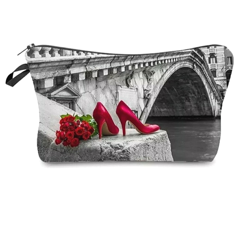 Parisienne Bridge/Red Shoes Roses Cosmetic Bag